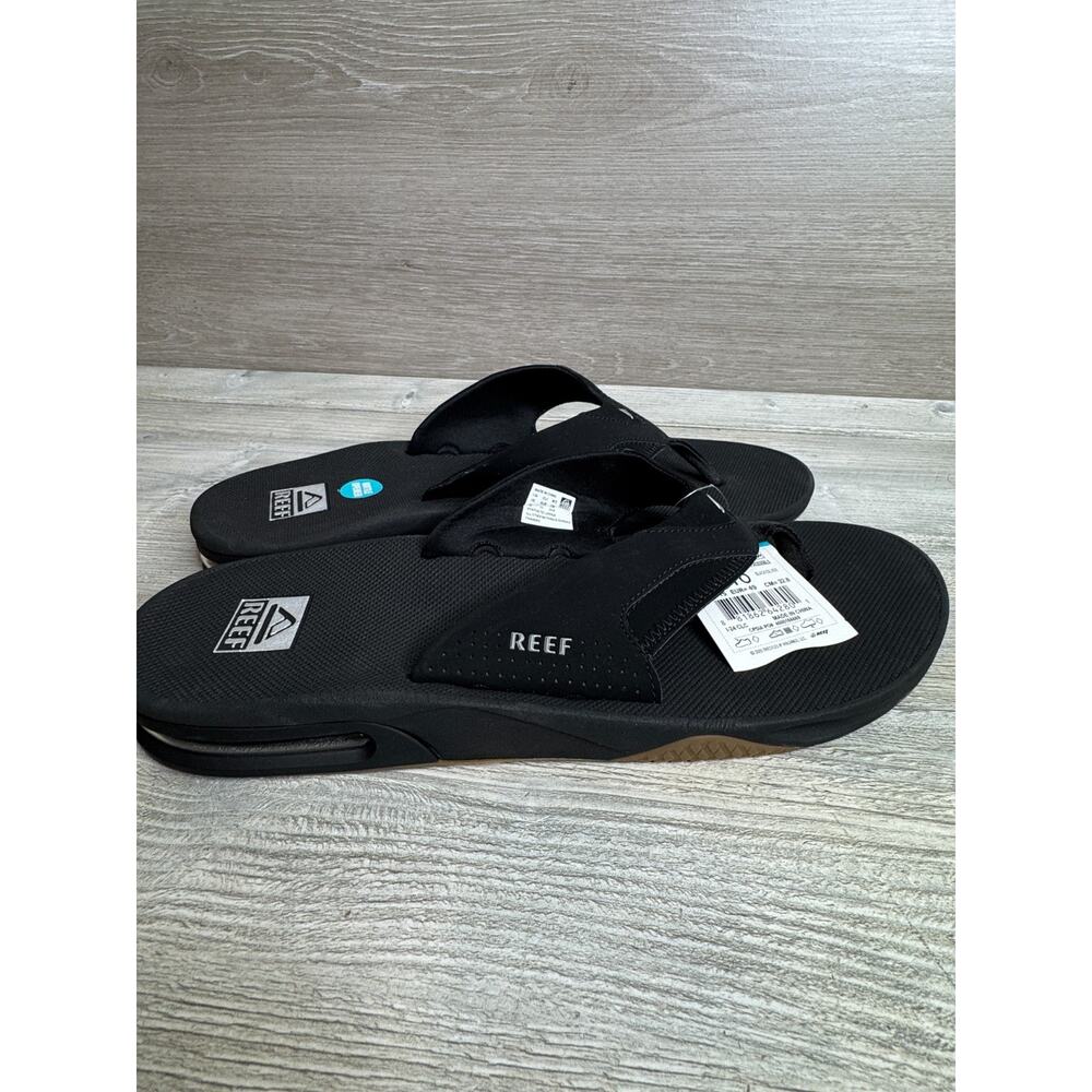 NWT Reef Fanning Flip Flops Bottle Opener Sandals Black/Silver Men's Size 16 - Picture 5 of 9